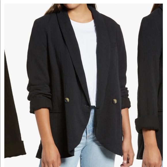 Free People Jackets & Blazers - Free people black linen rowan lightweight blazer NEW